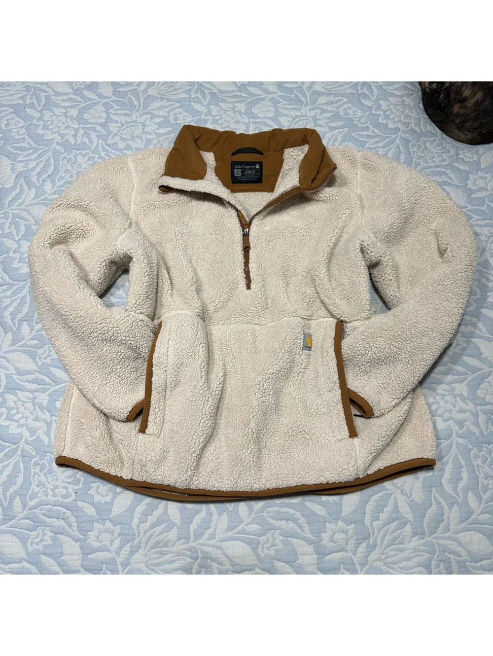 Carhartt Women's Loose Fit Fleece Quarter Zip Pullover Cream Oat Milk XL